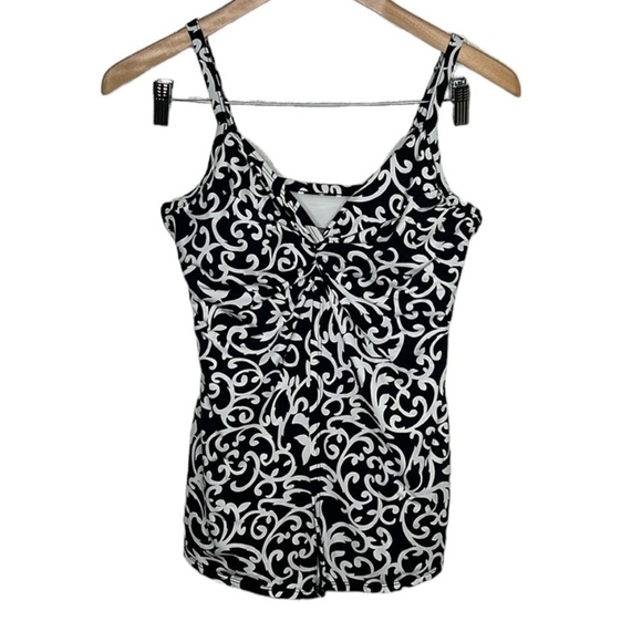 Miraclesuit Love Scroll Knot Flyaway Black Tankini Swim Top Women's Size 8 - Picture 1 of 7